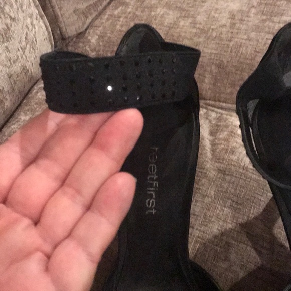 Black Satin Feetfirst Heels - Picture 3 of 5